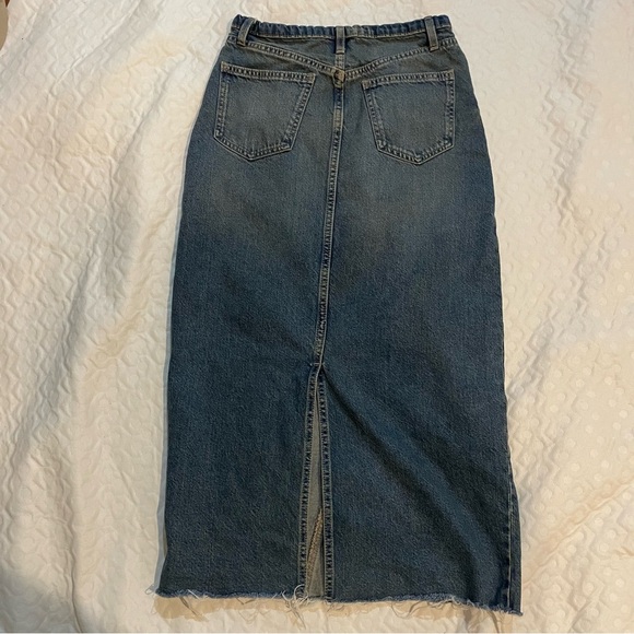 Cotton:On Denim Maxi Shirt Low Waisted Raw Hem Size 2 Boho Cowgirl Blue Jean - Picture 10 of 12